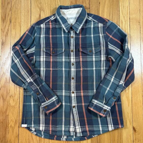 OUTERKNOWN Mens L Blanket Flannel Shirt Button Shacket Heavyweight Cotton - Picture 2 of 16